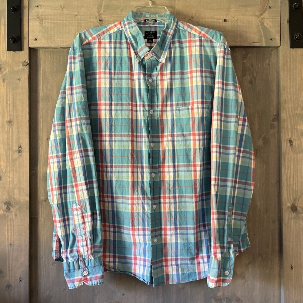 J.Crew Mens XL‎ Flex Washed Plaid Button Down Shirt Stretch Long Sleeve BP971
